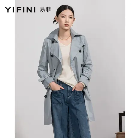 Yifini/易菲收腰显瘦气质风衣外套女春秋新款女装中长款大衣商品大图