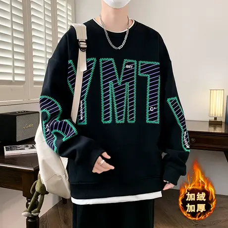 秋冬季圆领卫衣12岁男孩13初高中学生14加绒加厚15大童打底衫长袖商品大图