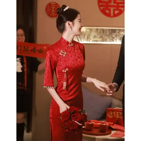 改良旗袍敬酒服高端订婚中式礼服2024新款回门便装中式礼服连衣裙商品大图