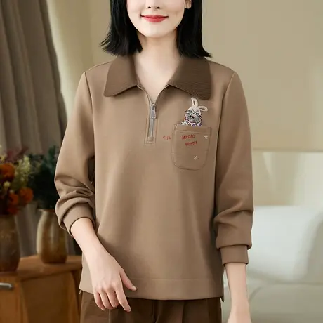 翻领半拉链宽松卫衣女春秋2024年新款洋气百搭中年妈妈上衣服长袖商品大图