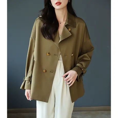 宝诗黎双排扣气质风衣外套女春高级感英伦风宽松上衣2023流行时装商品大图