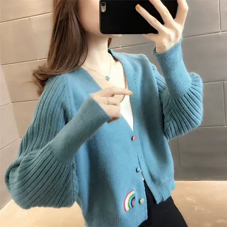 2023春季新款韩版刺绣针织衫女开衫小款网红宽松百搭针织外套毛衣图片