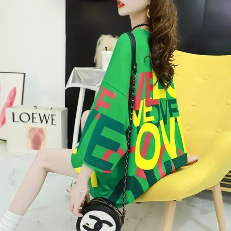 韩版宽松中长款短袖t恤女夏季2024新款网红ins超火慵懒风大码上衣商品大图