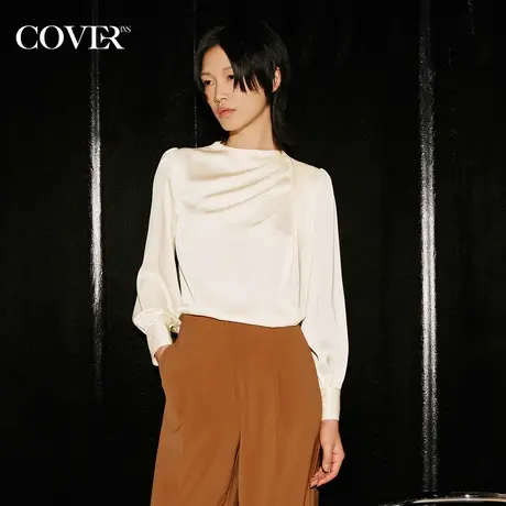 COVER秋季半高领褶皱泡泡袖衬衫商品大图