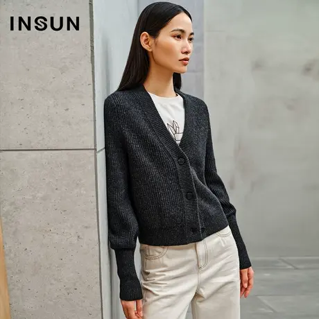 INSUN恩裳线上专选秋季粗纺羊毛软糯V领针织衫商品大图