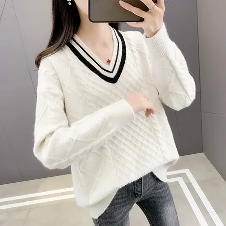 毛衣女秋冬2023新款外穿内搭宽松洋气慵懒风v领针织打底衫上衣女商品大图