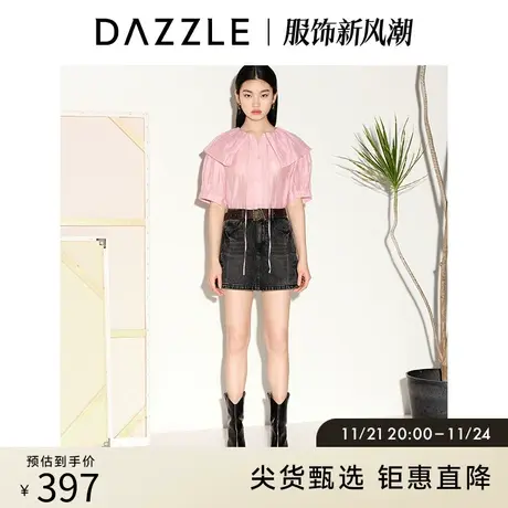 DAZZLE地素奥莱 春夏小众黑色复古做旧磨白牛仔短裤女裤裙商品大图