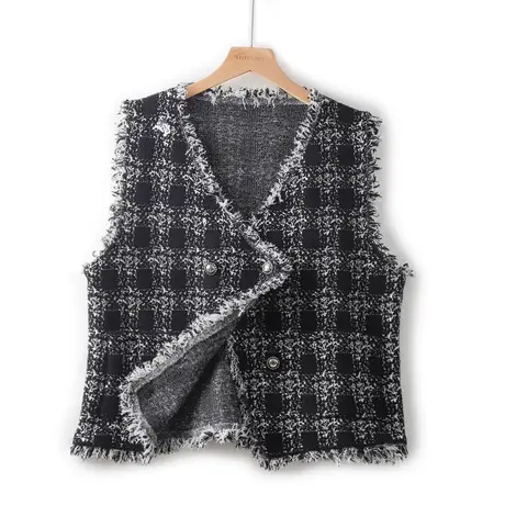 小香 风马甲背心女春秋2023新款时尚设计感小众双排扣V领外搭马夹图片