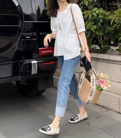 2023春夏新款大码高腰显瘦牛仔裤女港味百搭卷边九分小直筒烟管裤图片