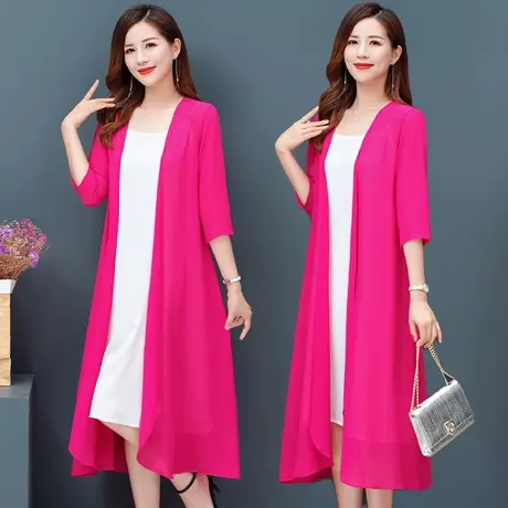 夏季新款外披女中长款雪纺开衫沙滩披肩纯色外搭配裙子大码薄外套图片