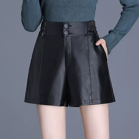 PU皮裤阔腿裤女高腰2023春秋新款外穿显瘦皮短裤时尚百搭休闲靴裤商品大图