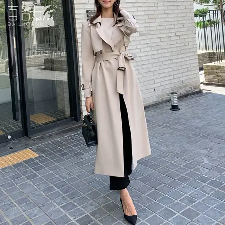 百洛安气质长款过膝风衣女秋冬新款韩版时尚宽松百搭大衣外套外搭图片