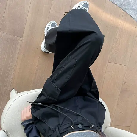 美式工装裤女高腰显瘦秋冬新款宽松束脚阔腿速干设计感休闲运动裤商品大图