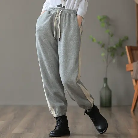 dza 高腰加绒哈伦裤子女冬季加厚外穿长裤宽松卫裤直筒阔腿休闲裤图片