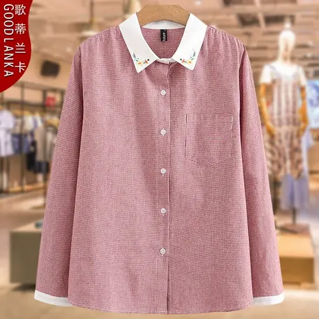 加肥加大码中年妈妈春装上衣2023新款宽松显瘦洋气格子长袖衬衫女商品大图