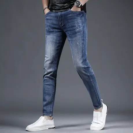 男修身蓝色牛仔裤夏季薄款2023新款弹力百搭休闲男士裤子小脚青年商品大图
