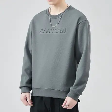 春天男士宽松潮牌纯色长袖卫衣2024新款男生中性风长袖上衣春秋款商品大图