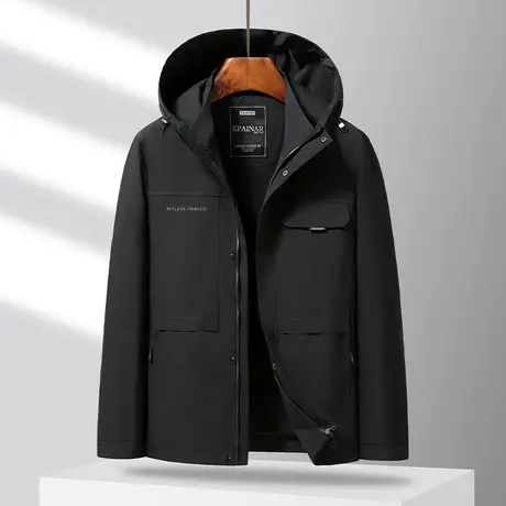 春秋加棉连帽休闲夹克男士宽松外套防风保暖户外风衣短款工装夹克商品大图