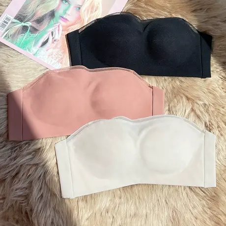 无肩带内衣女小胸聚拢防滑抹胸裹胸新款2021爆款加厚防走光文胸罩商品大图