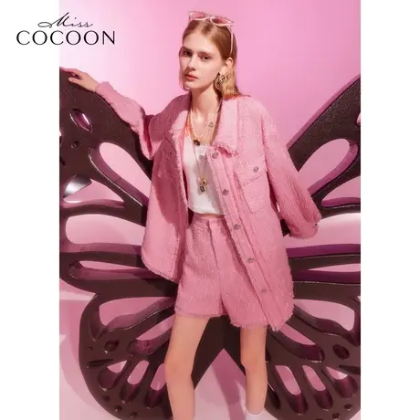 可可尼COCOON2025夏季新款法式浪漫粗花呢小香风高腰短裤商品大图