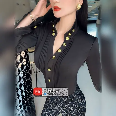 VJE冬季设计感法式别致小衬衫女士新品职业气质减龄长袖上衣商品大图