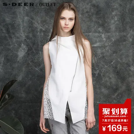sdeer圣迪奥女装2017秋装愫白A廓镂空拼接连帽马甲S16181602🕦图片