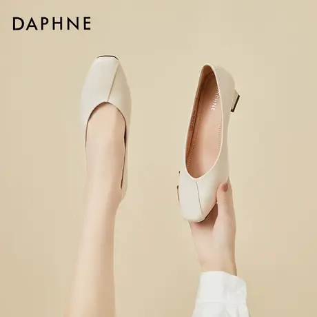 达芙妮法式奶奶鞋女鞋粗跟软底软皮方头温柔风配裙子白色夏季单鞋商品大图