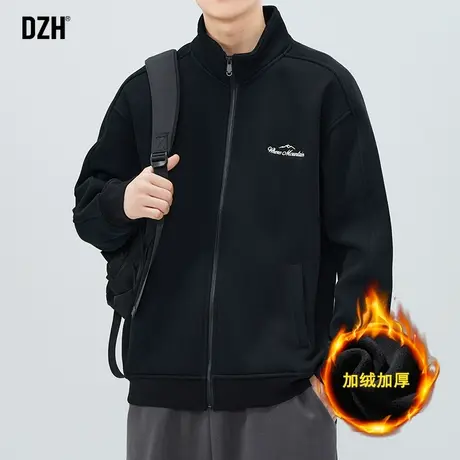 男士加绒外套男2024冬季新款加厚保暖开衫立领休闲夹克男款上衣潮图片
