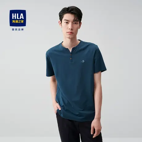 HLA/海澜之家舒适白色短袖T恤透气时尚简约纽扣领t恤上衣男图片