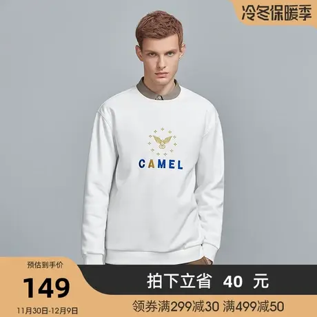 骆驼男装 秋季新款摇粒绒内里长袖卫衣圆领字母时尚上衣男商品大图