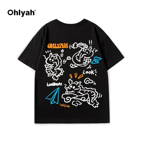 Ohlyah2024春夏新款短袖男女同款情侣半袖运动宽松纯棉无性别T恤商品大图