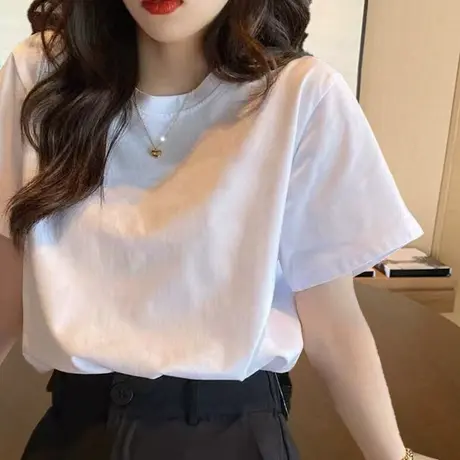 男女同款短袖t恤女2024夏季新款白色上衣春装内搭宽松百搭打底衫商品大图