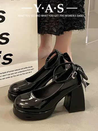 法式玛丽珍鞋女2024新款春季圆头超高跟复古jk小皮鞋漆皮粗跟单鞋商品大图