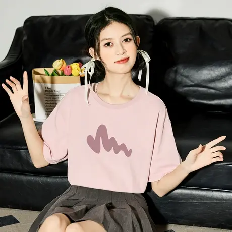 唐狮短袖T恤女2024春夏季新款半袖体恤chic设计感小众宽松上衣1.9商品大图