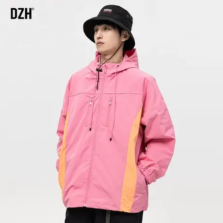 男士连帽粉色外套男潮牌休闲夹克上衣美式冲锋衣男款2024春季新款商品大图