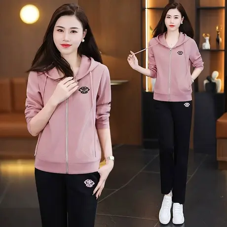 修身显瘦直筒裤休闲运动服套装女2024年春秋新款卫衣外套两件套潮图片