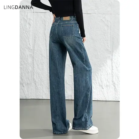 2024新款筒喇牛仔裤女高腰直筒裤显瘦裤子窄版阔腿裤烟筒裤拖地裤图片