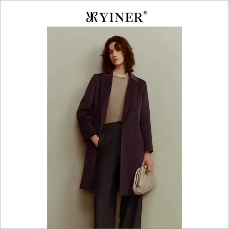 【100山羊绒】YINER音儿女装冬季优雅中长款西装领双面呢大衣外套商品大图