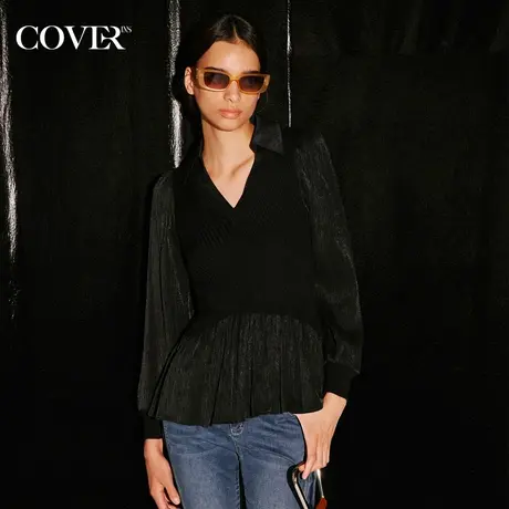 COVER2023秋季假两件收腰A摆羊毛针织衫商品大图