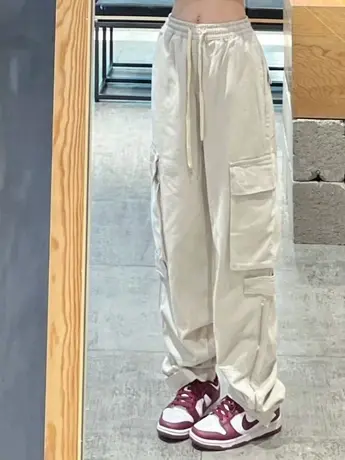 美式设计感直筒工装裤子女夏季薄款宽松高腰显瘦休闲阔腿长裤嘻哈图片