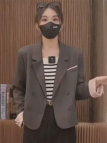 西装外套女短款2024春秋季新款设计感双排扣气质西服上衣ins潮款商品大图