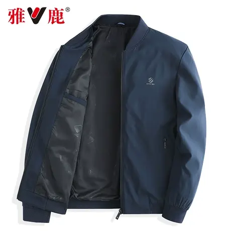 雅鹿中老年爸爸春秋装外套商务休闲纯色男士上衣教练立领夹克男装商品大图