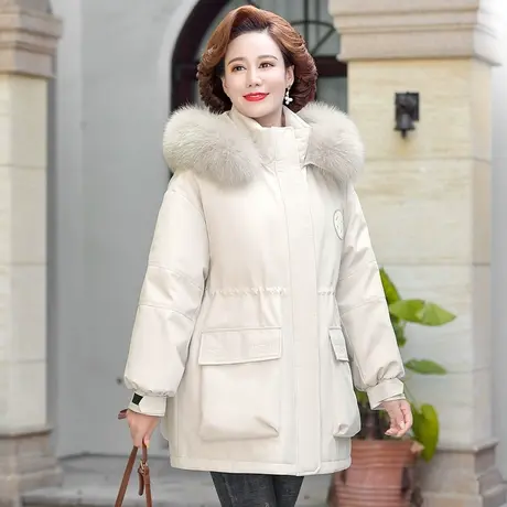 雪中飞羽绒服女2023新款冬季中长款大毛领连帽宽松防寒保暖妈妈装商品大图