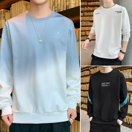 2023男士长袖t恤男装卫衣春秋季学生上衣服圆领打底衫潮流丅体恤商品大图