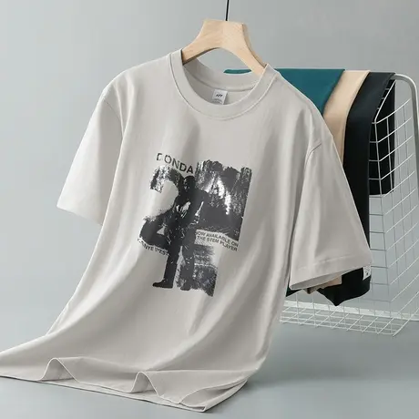 重磅纯棉短袖t恤男潮牌印花圆领上衣服夏季全棉半袖美式宽松体恤商品大图