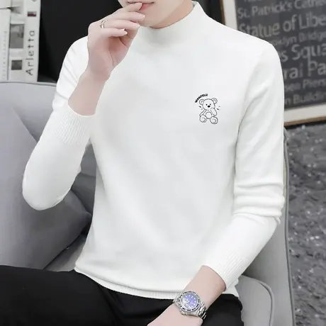 男士毛衣新款2023秋冬季半高领针织衫内搭打底衫潮流小熊中领线衣图片