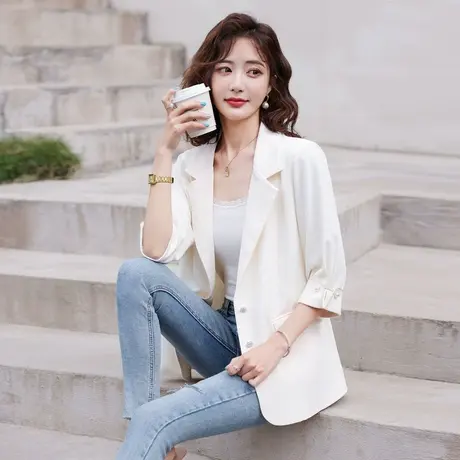 时尚气质西装上衣外套2022年夏季新款淑女温柔显瘦垫肩上班族上衣商品大图