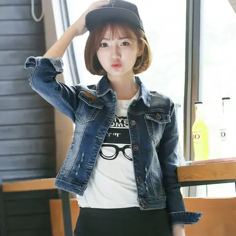 牛仔外套女短款修身韩版潮显瘦学生长袖春秋牛仔服上衣弹力S17商品大图