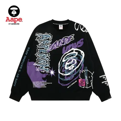Aape旗舰店男装秋冬电音涂鸦图案印花宽松薄绒圆领卫衣3934XXJ商品大图