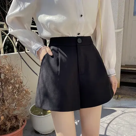 黑色西装短裤女春秋高腰小个子宽松裤子显瘦休闲百搭夏季辣妹热裤图片